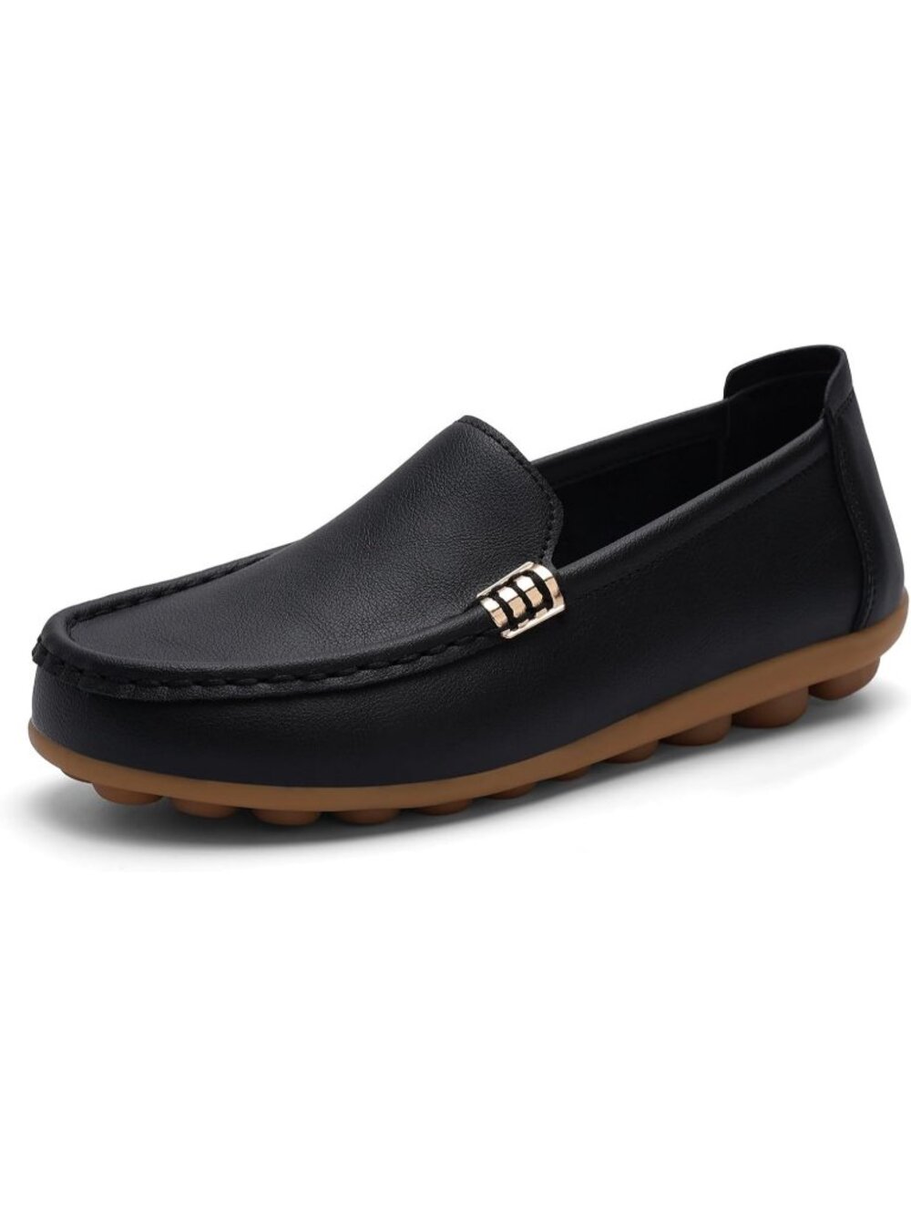 Women's Black Comfortable & Lightweight Leather Loafers Slip-On Flats Shoes